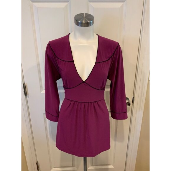 BCBG Max Azria Purple V-Neck 3/4 Sleeve Top, Size XL - Picture 1 of 7